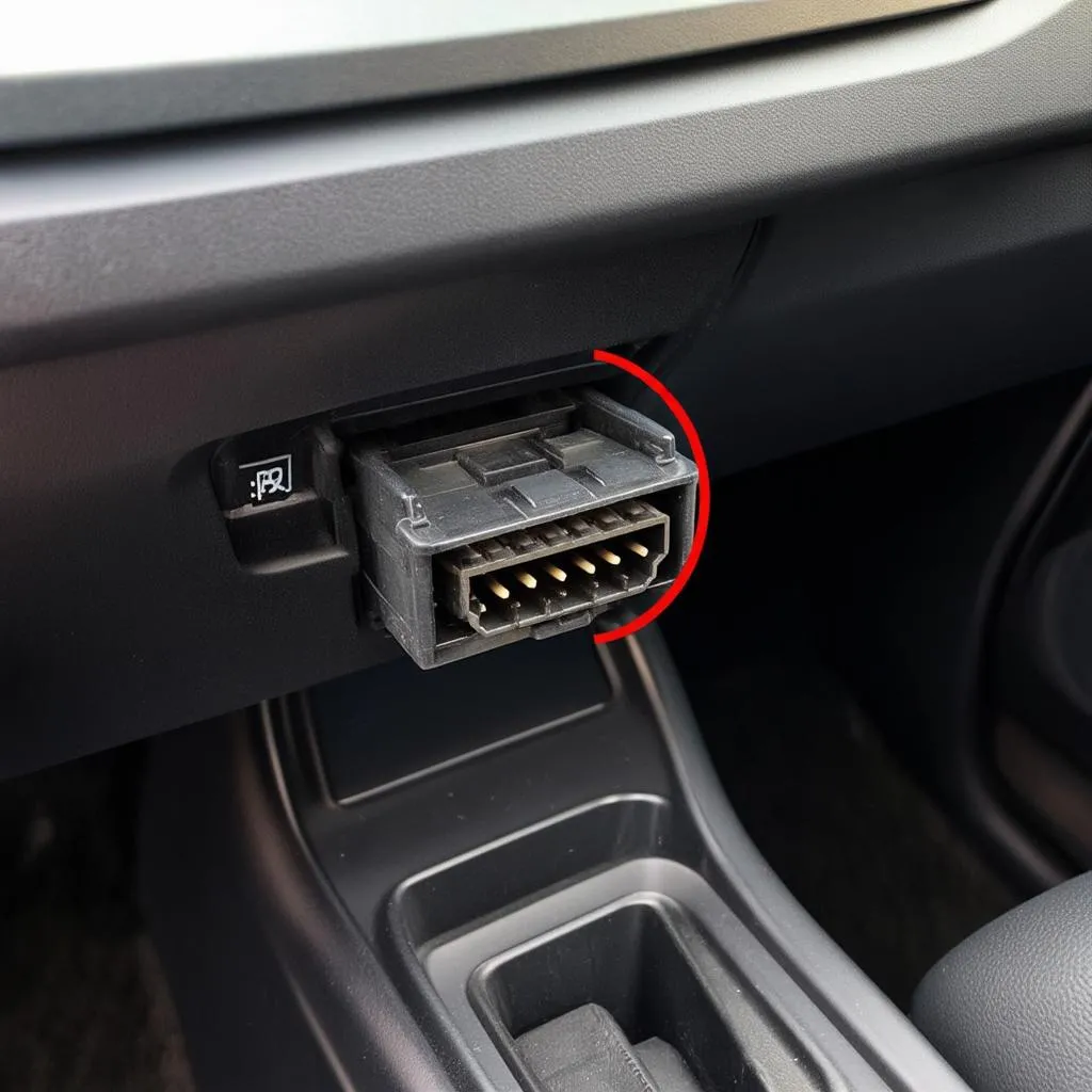 OBD connector location under the dash of a 2003 Dodge Caravan