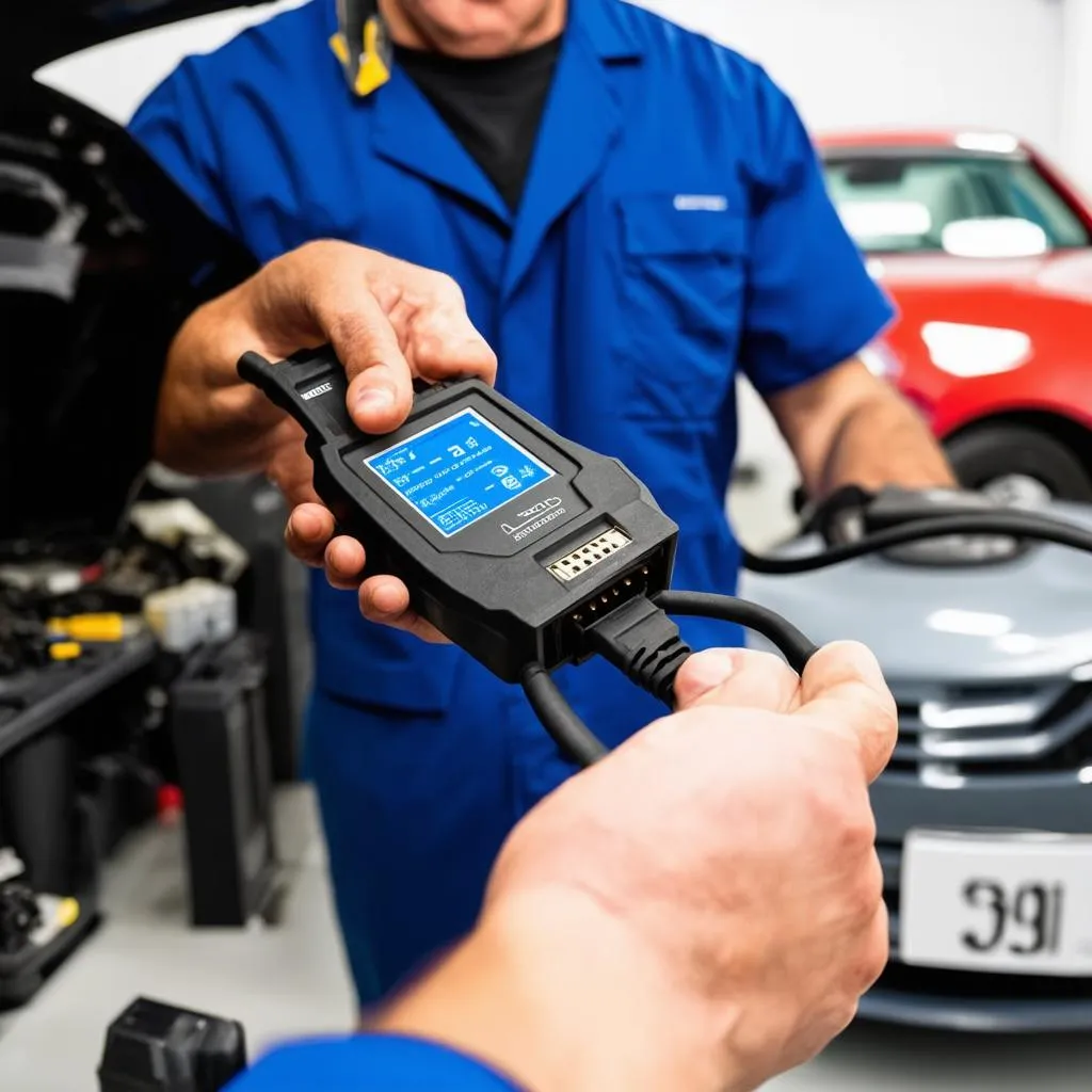 Mechanic Using OBD Extension Cable