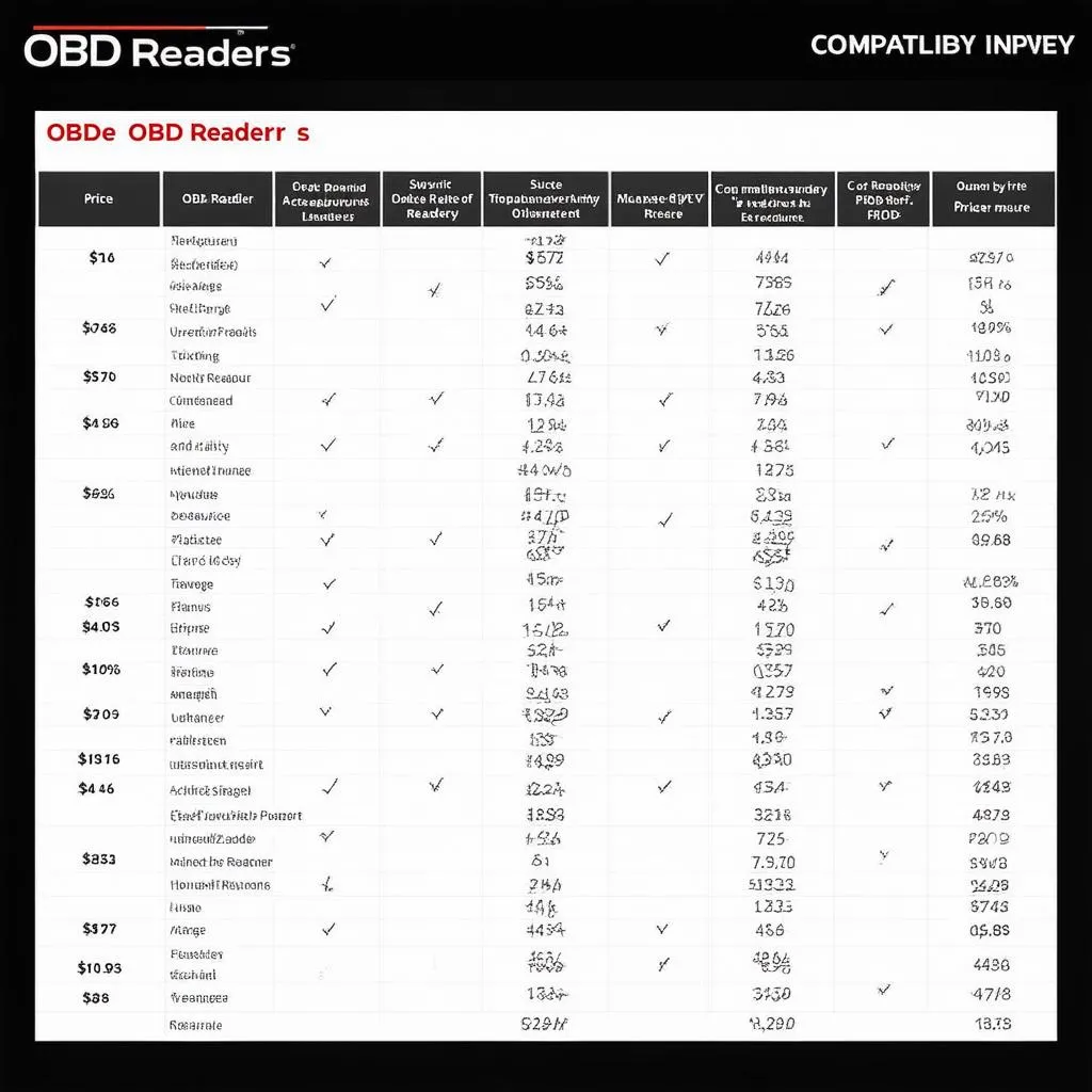 OBD Reader Comparison Chart