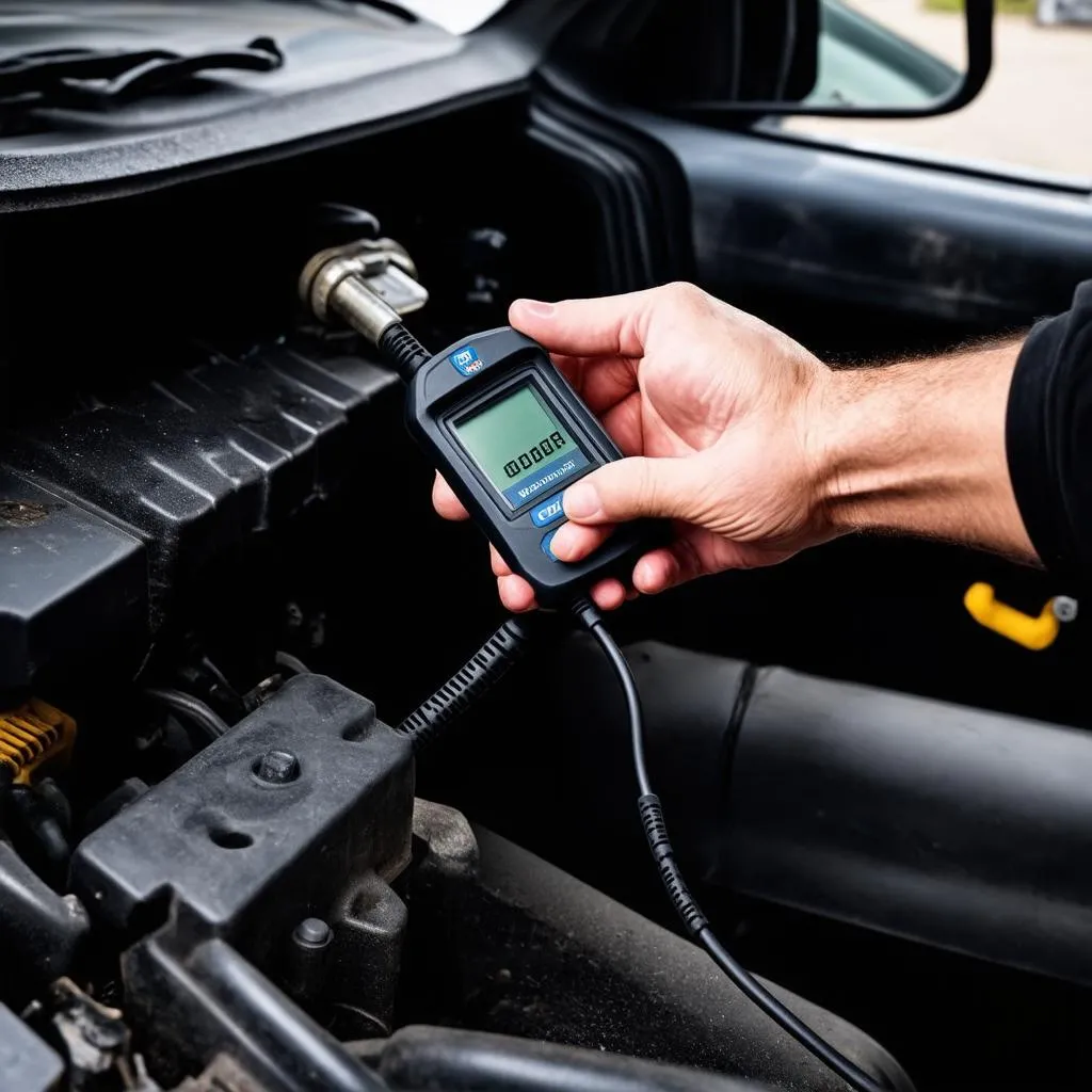 OBD Scanner plugged into a car's OBD port