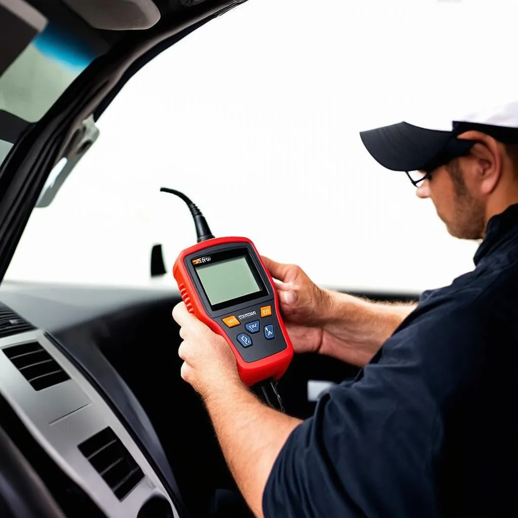 Mechanic using OBD scanner