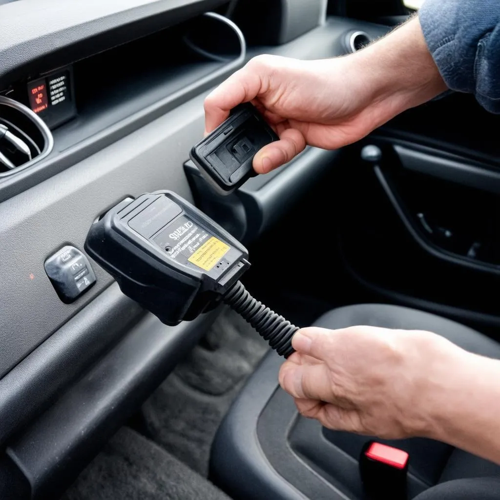 Audi A4 1999 with an OBD-II scanner plugged in