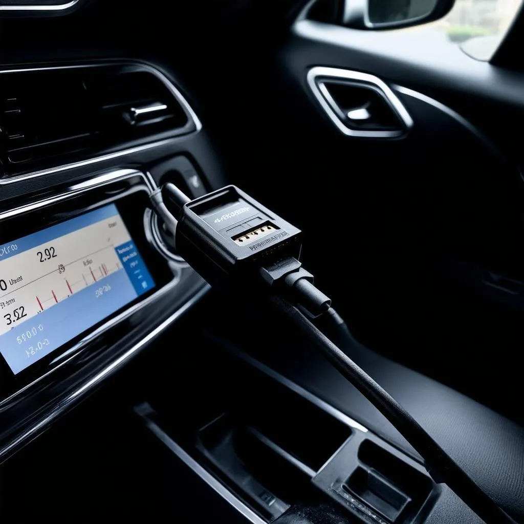 car diagnostic tool connected to a car's OBD port