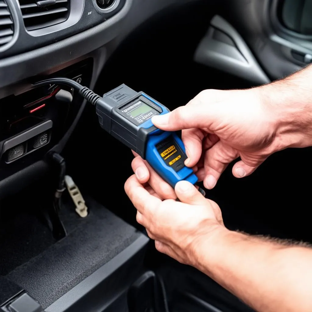 OBD Scanner connected to a Nissan car