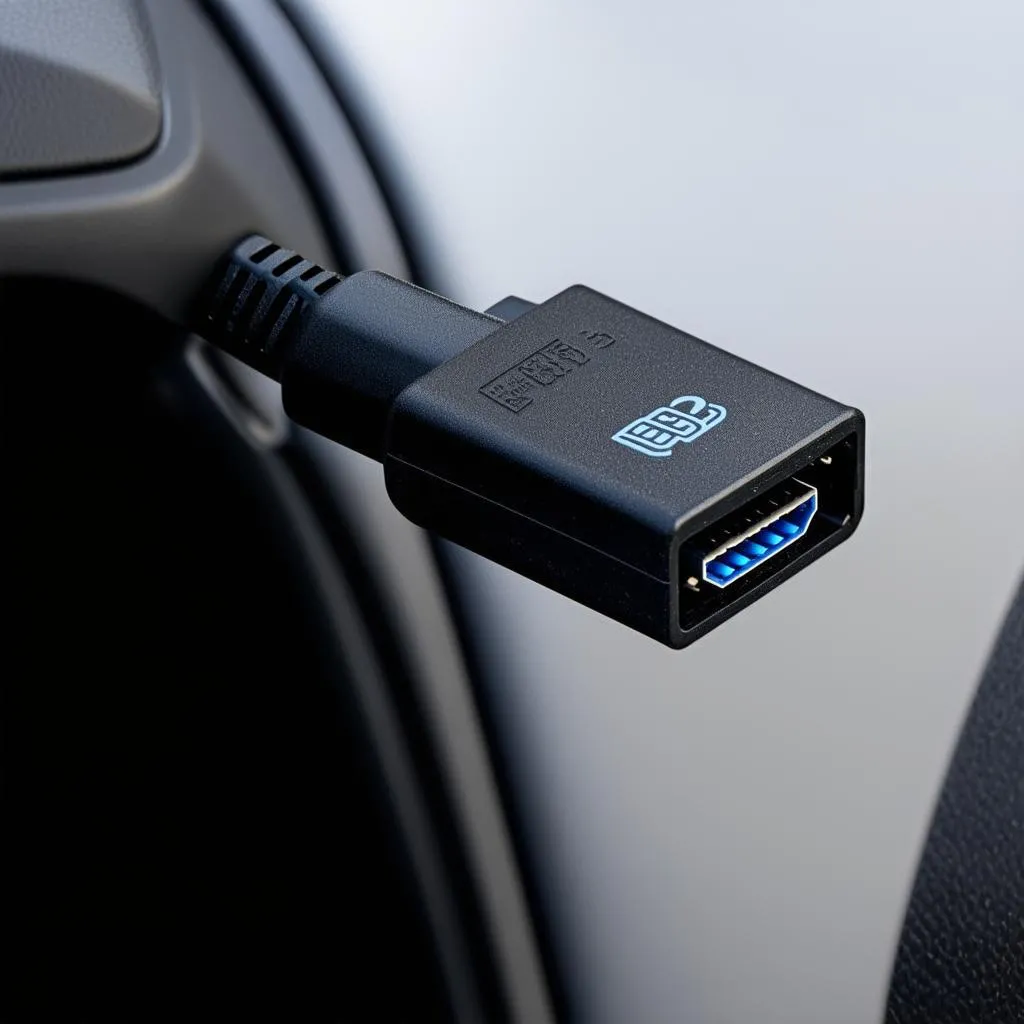 OBD2 Bluetooth adapter plugged into a car's port