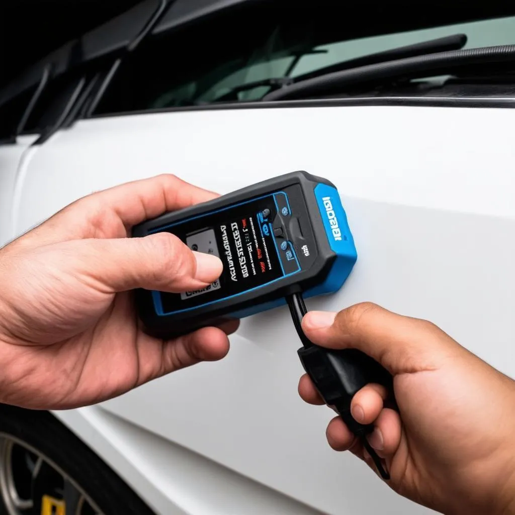 OBD2 reader plugged into a car's port