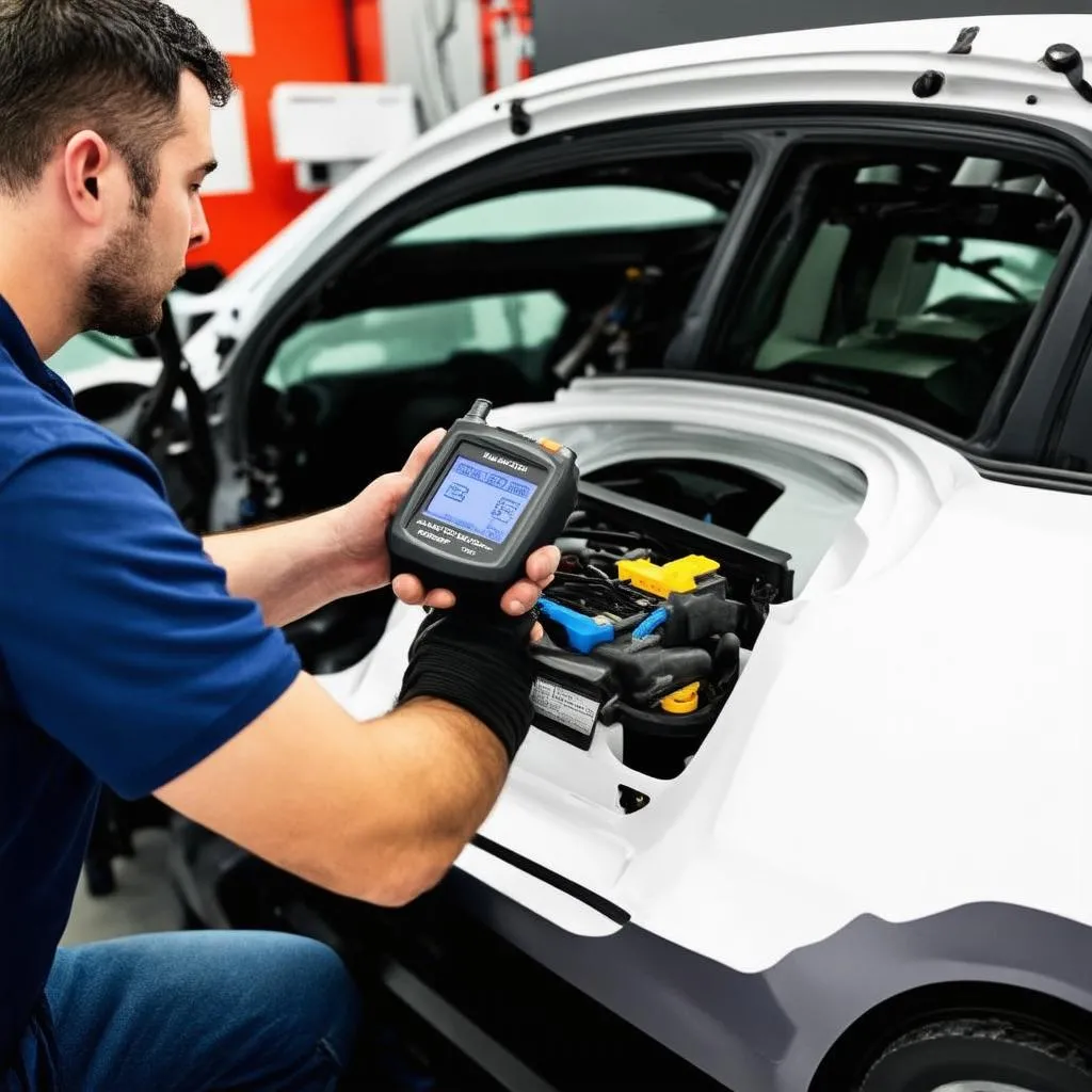 mechanic using obd2 scanner