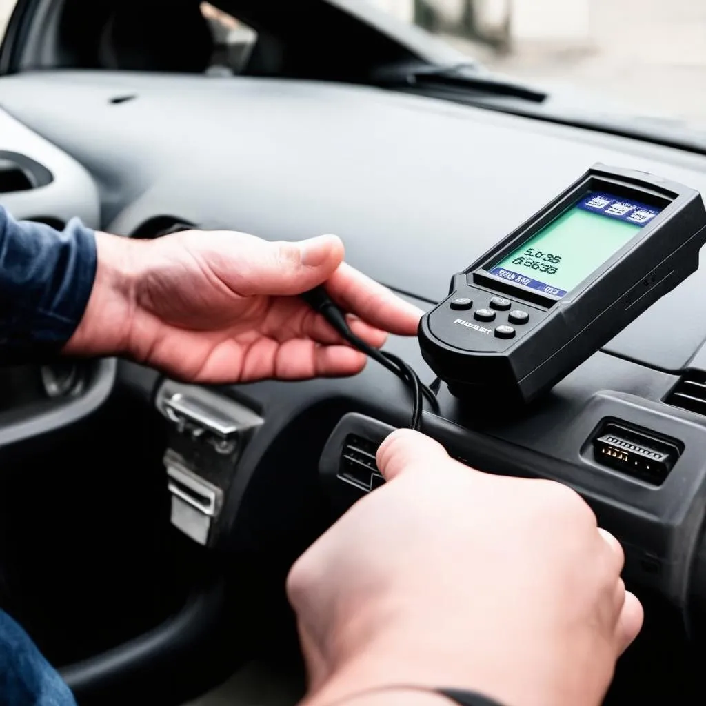 OBD Scanner Connected to Peugeot 406