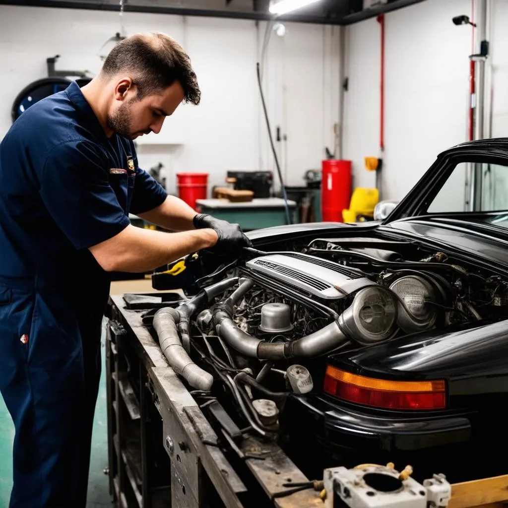 Porsche Mechanic Working