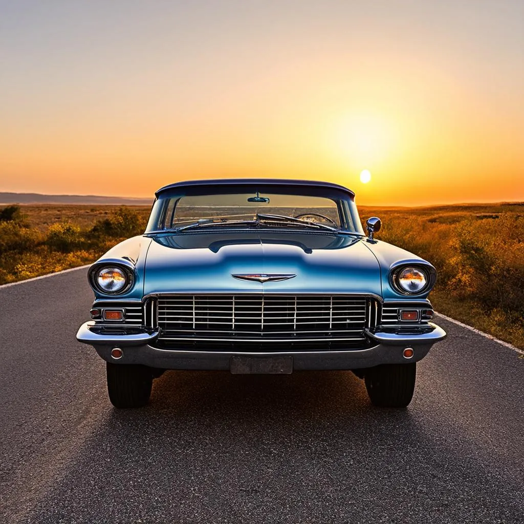 classic car on a road trip