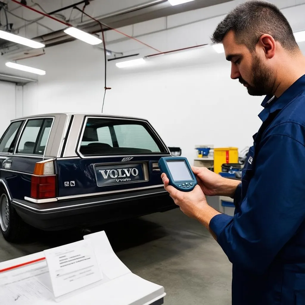 Volvo Mechanic Diagnosing Car