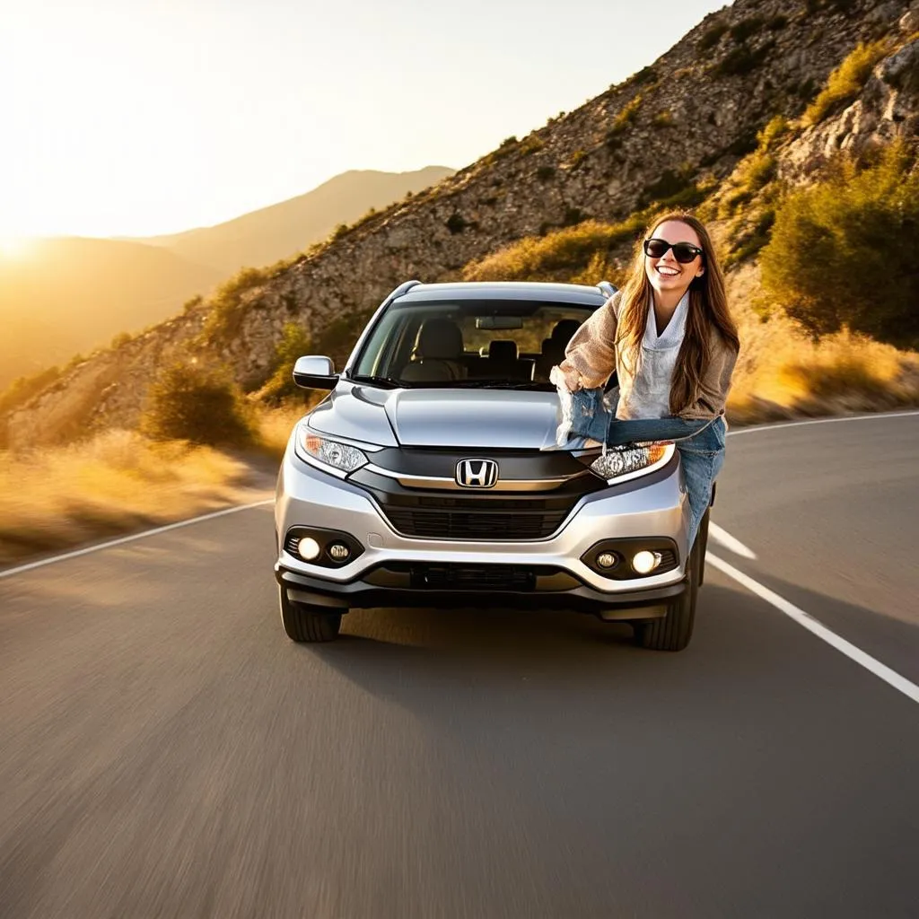 Woman Driving Honda HRV on Mountain Road