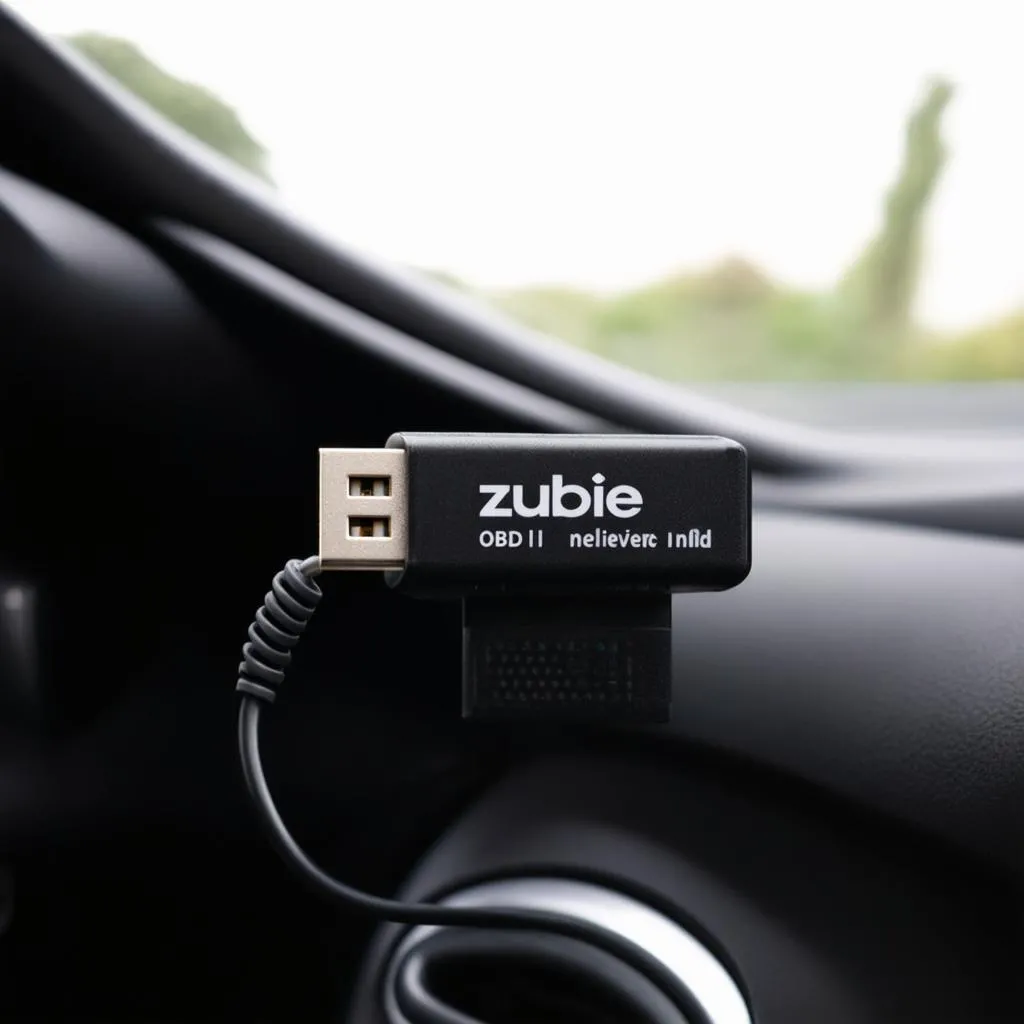 Zubie OBD device plugged into a car's OBD-II port