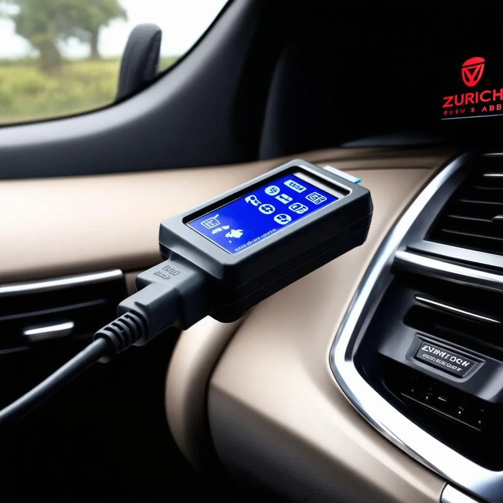 Zurich OBD ABS Scanner plugged into a car's dashboard