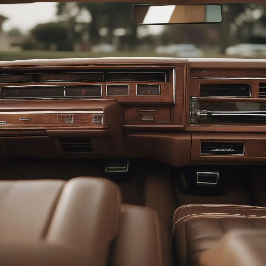 A detailed look at the dashboard of a 1979 Lincoln Town Car. 