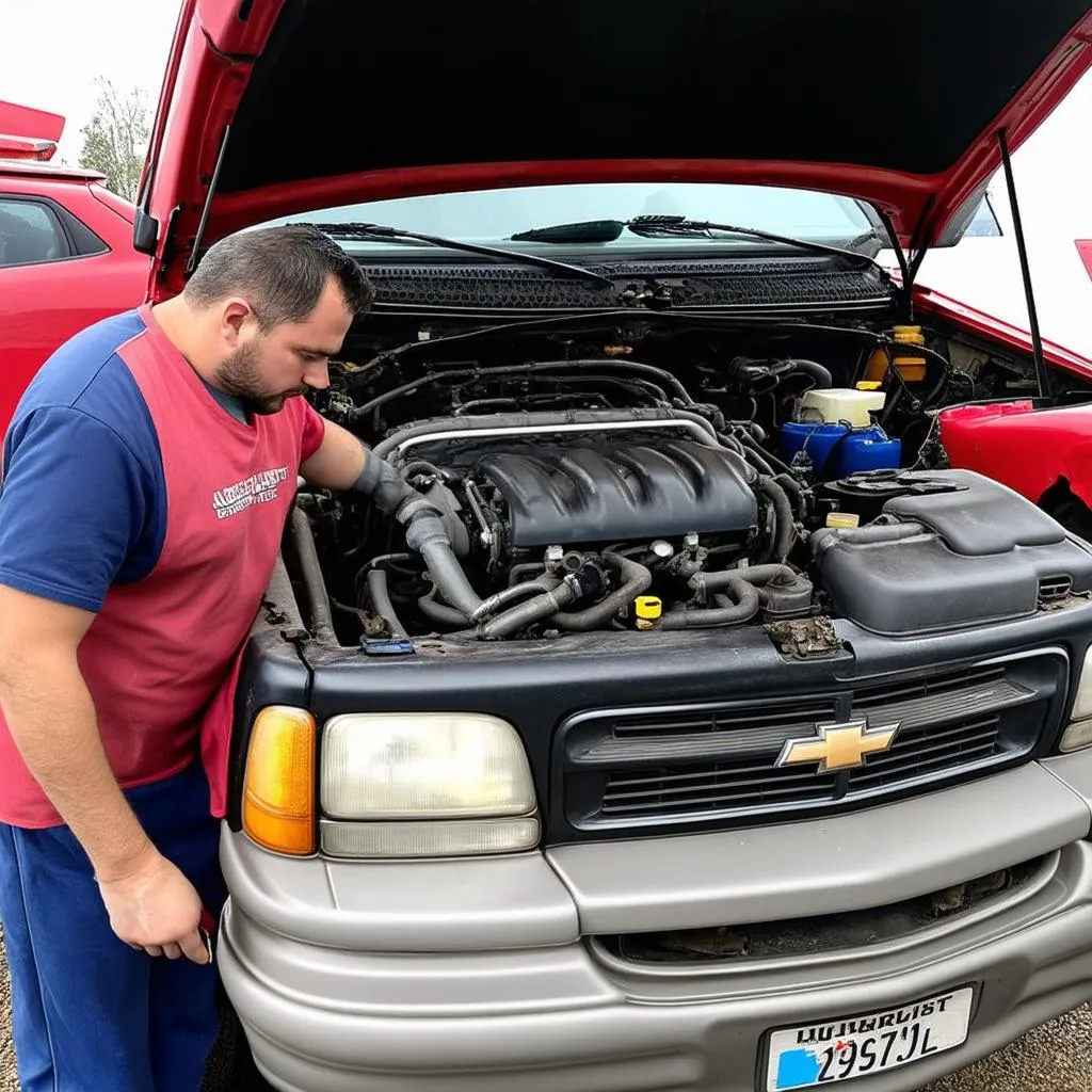 Mechanic Inspecting Engine