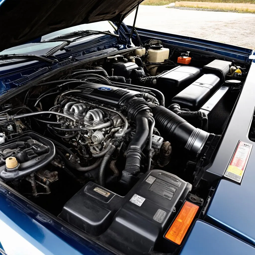 Engine bay of a 1997 Ford F250