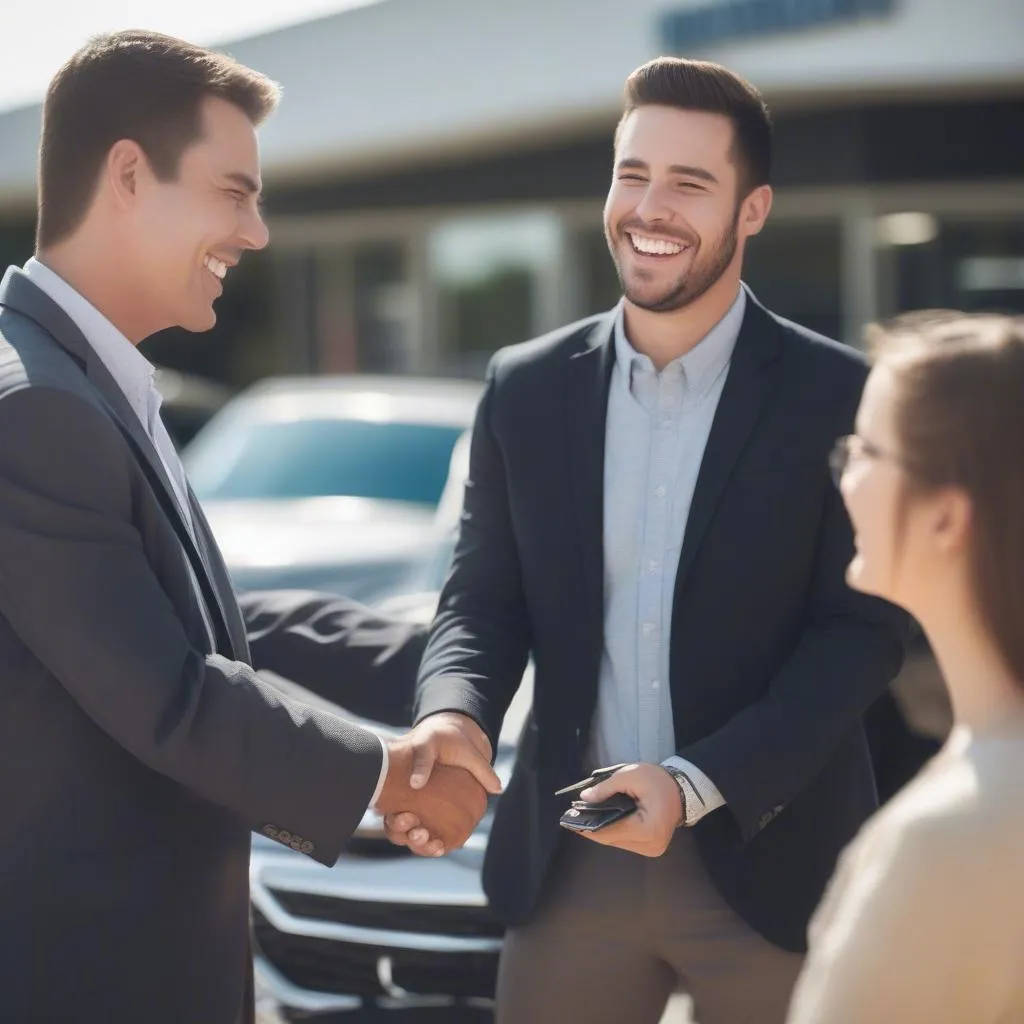 Couple Receiving Keys to Their New Car at a Dealership in Ringgold, GA