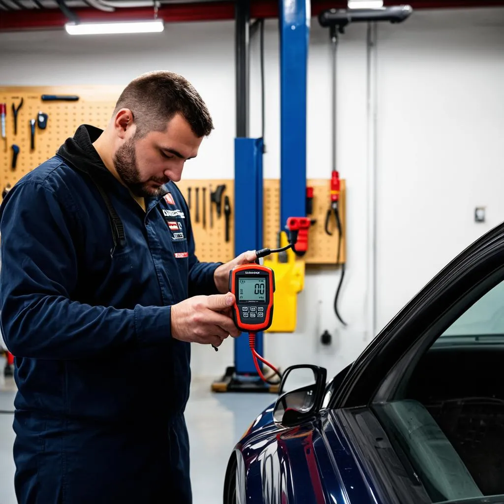 Mechanic using a level 2 OBD scanner