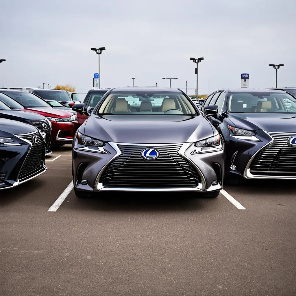 Different Lexus models parked in a row