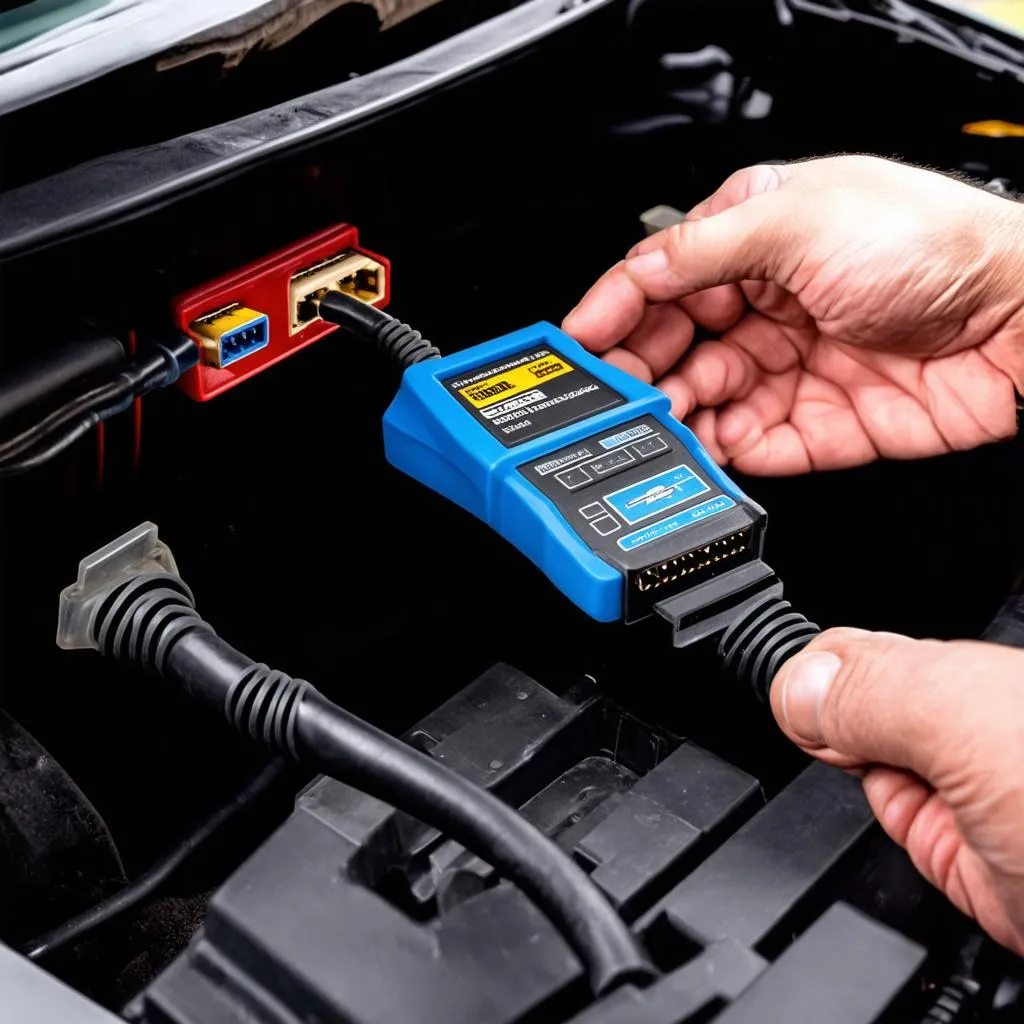 Mechanic Connecting Diagnostic Tool to 1993 Camaro