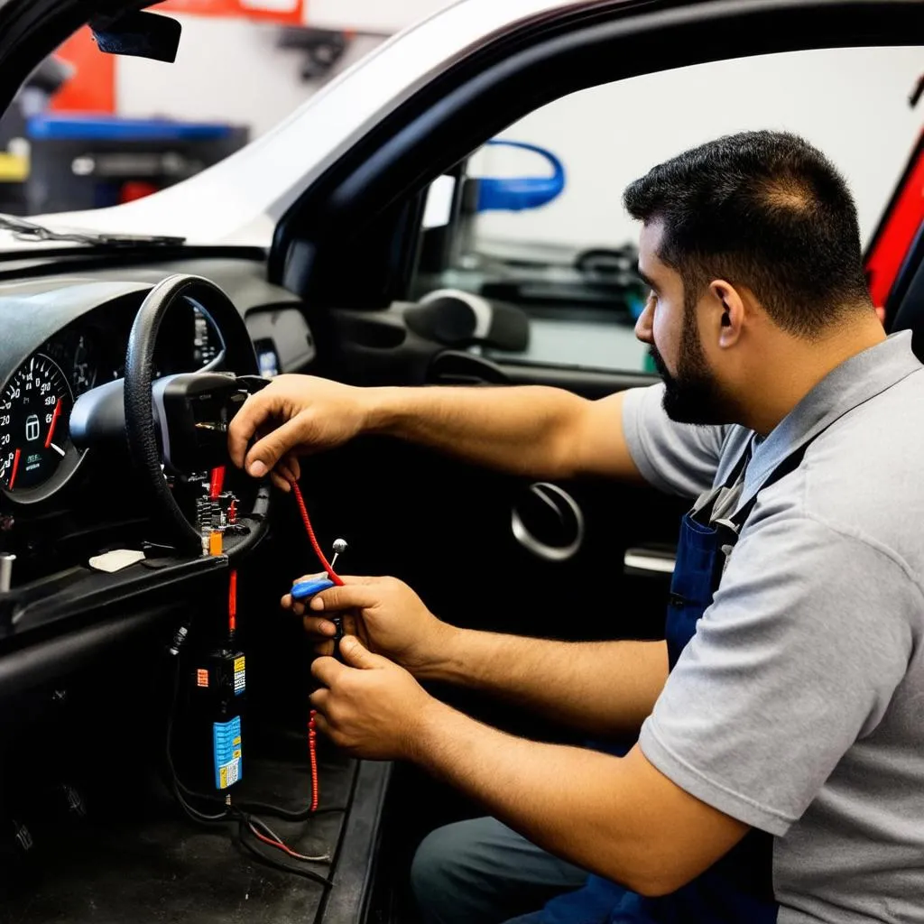 Mechanic Installing OBD Gauge Set