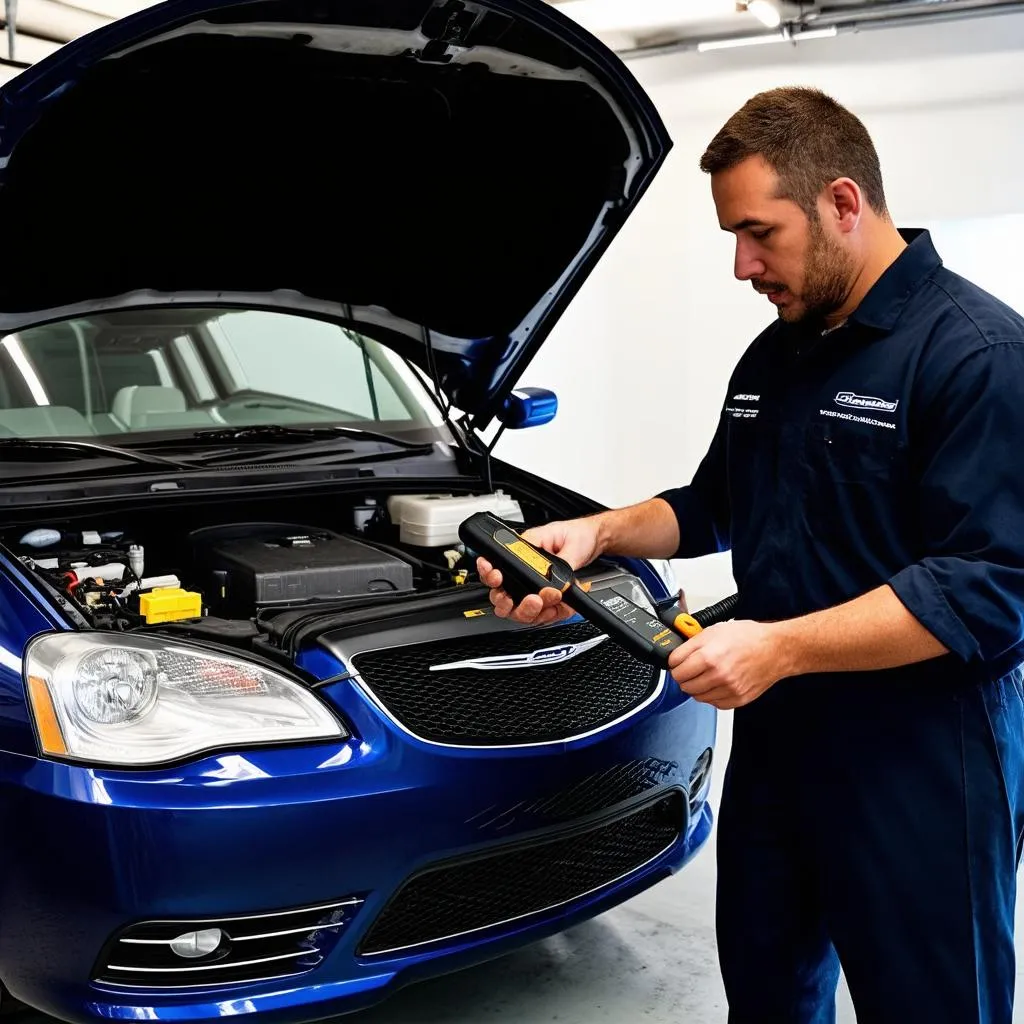 Mechanic Using OBD II Scanner