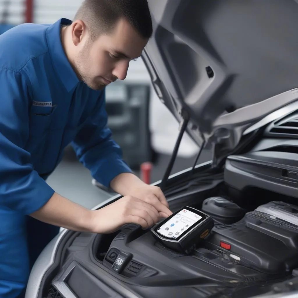 Mechanic Using OBD Scanner