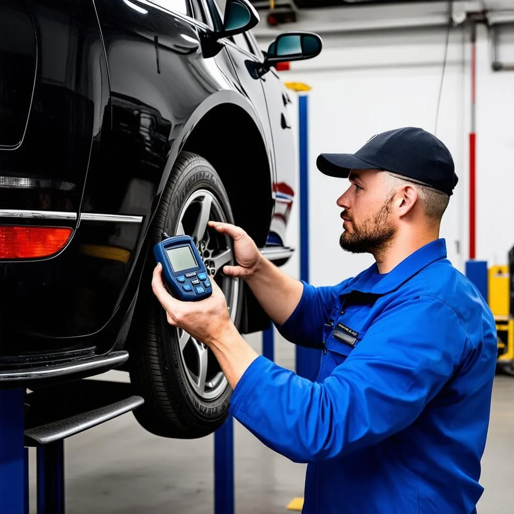 Mechanic using OBD scanner