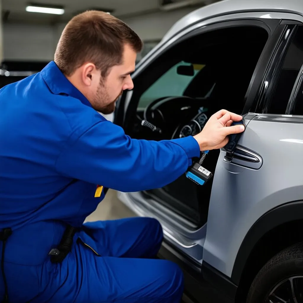 Mechanic diagnosing Lincoln MKC