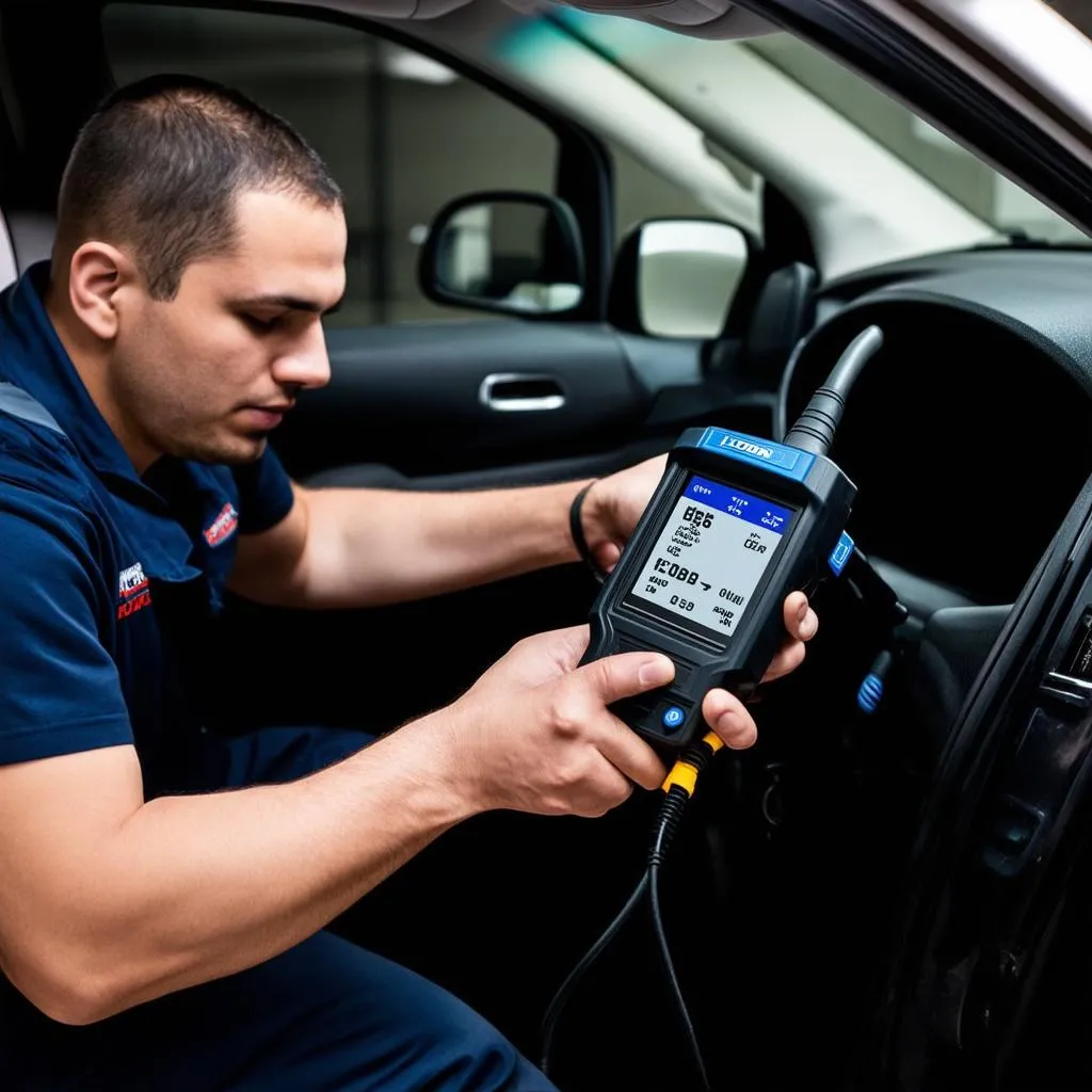 Mechanic Using Scanner on 2014 Honda CR-V