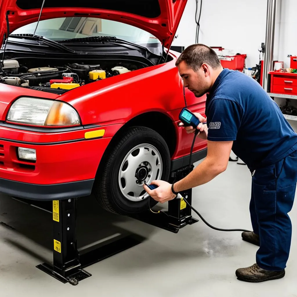 Mechanic Diagnosing a Geo Metro