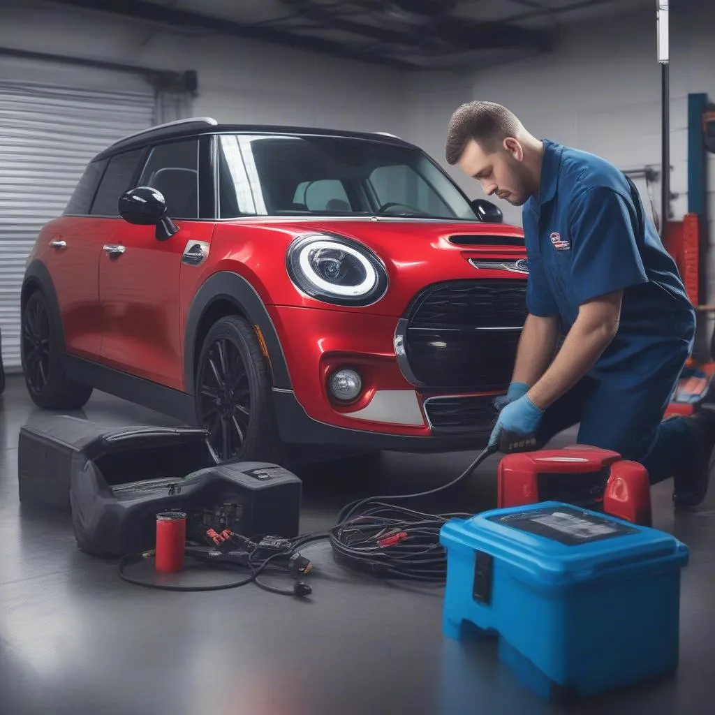 Mechanic Working on Mini Cooper