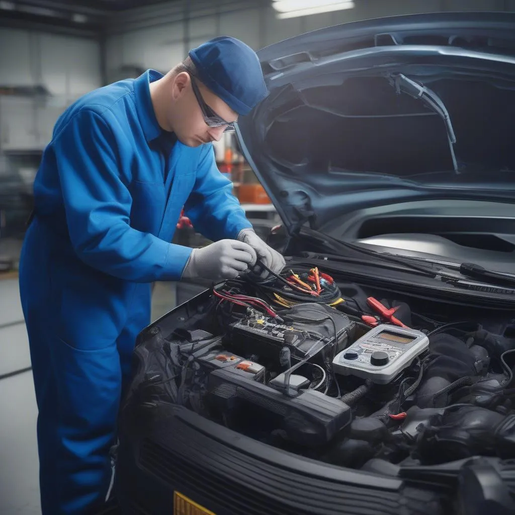 Mechanic working on a car engine