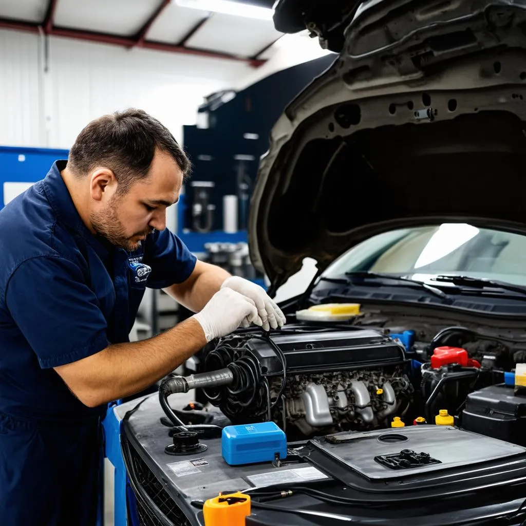 Mechanic working on a car engine