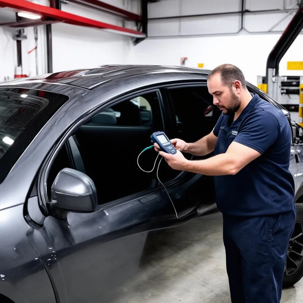 Mechanic Using an OBD Scanner on a European Car