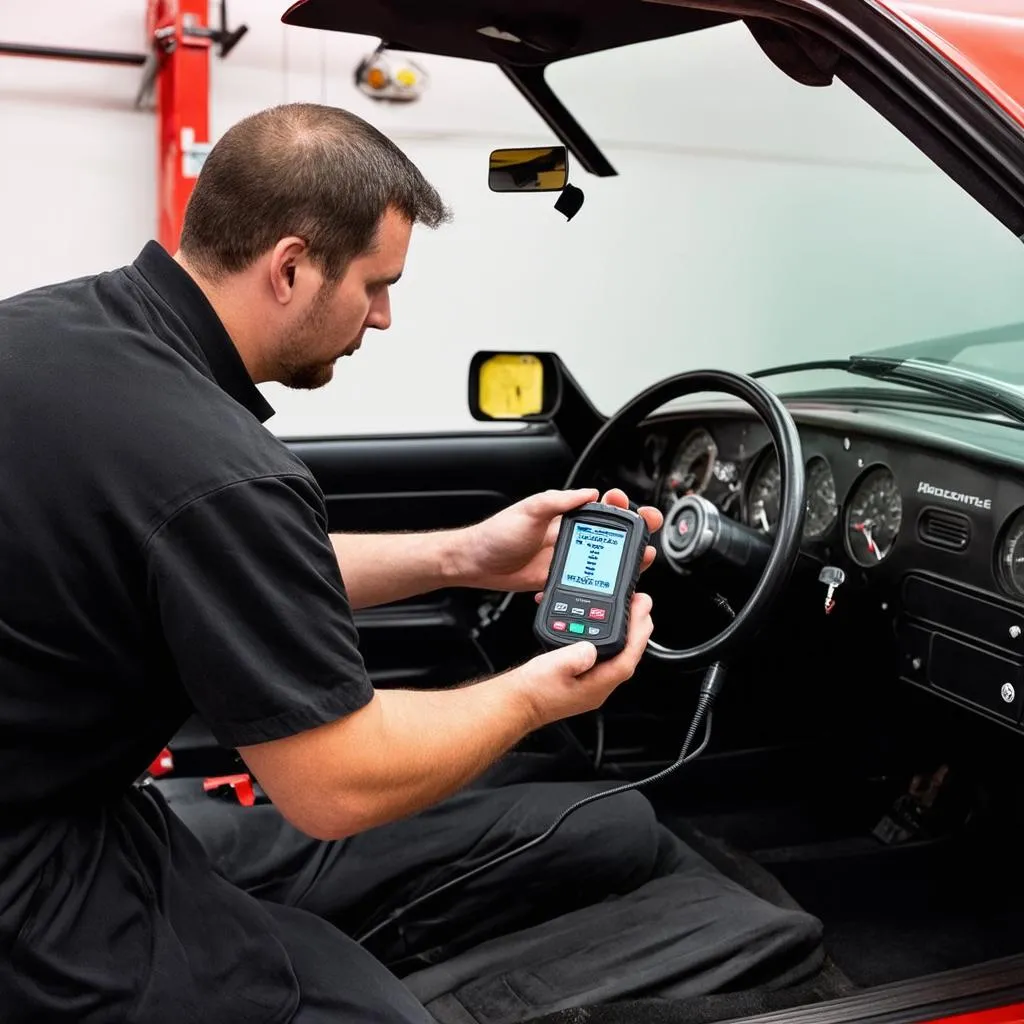 Mechanic using OBD scanner