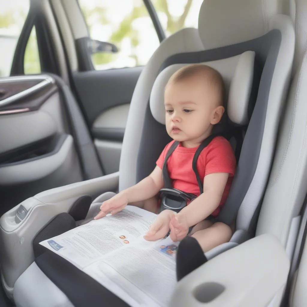 Confused parent reading Litemax car seat manual