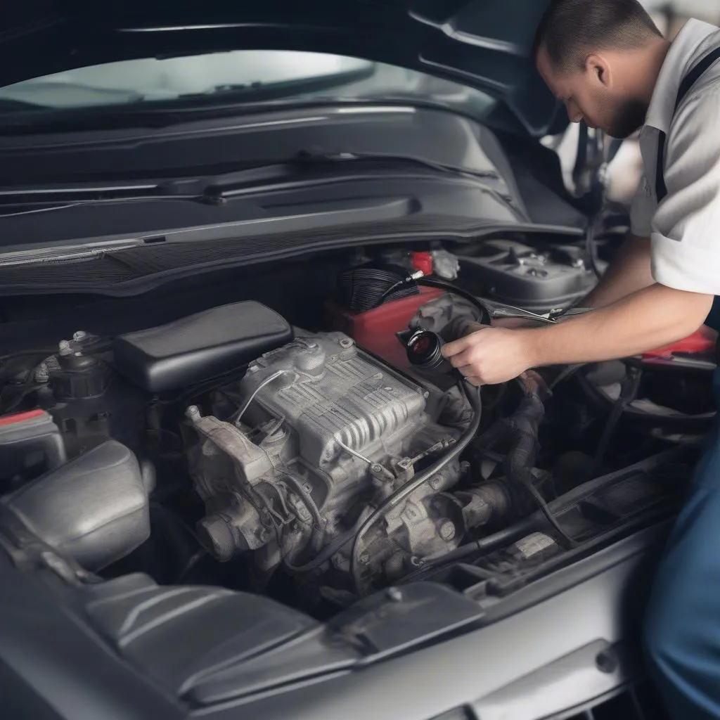 Mechanic Inspecting AC Compressor