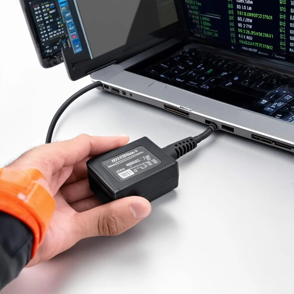 Adaptador Universal OBD connected to a laptop