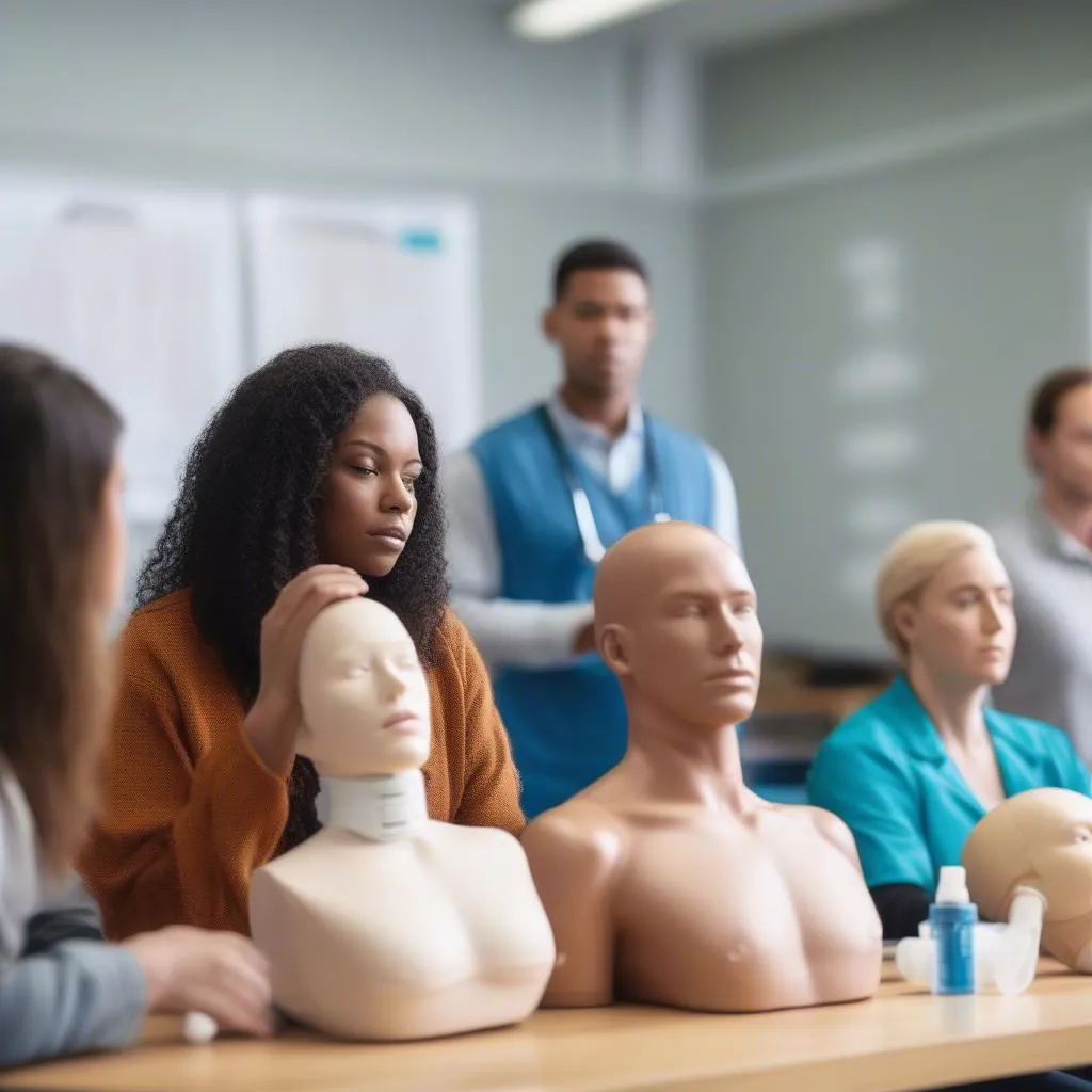 A Group of Students Learning First Aid on Mannequins