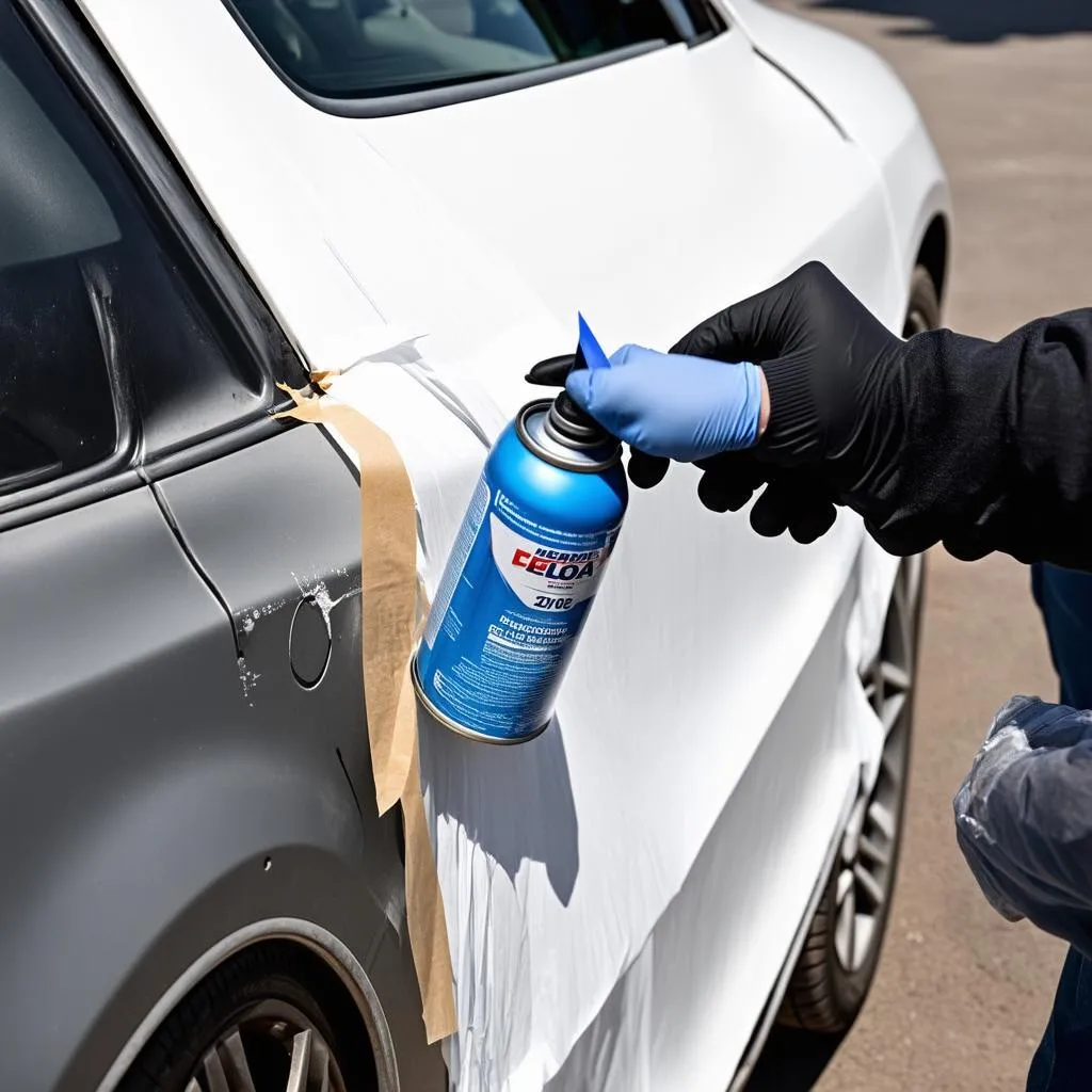 Applying car paint spray can