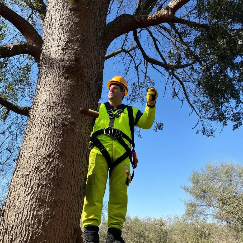 Arborist Inspecting Tree