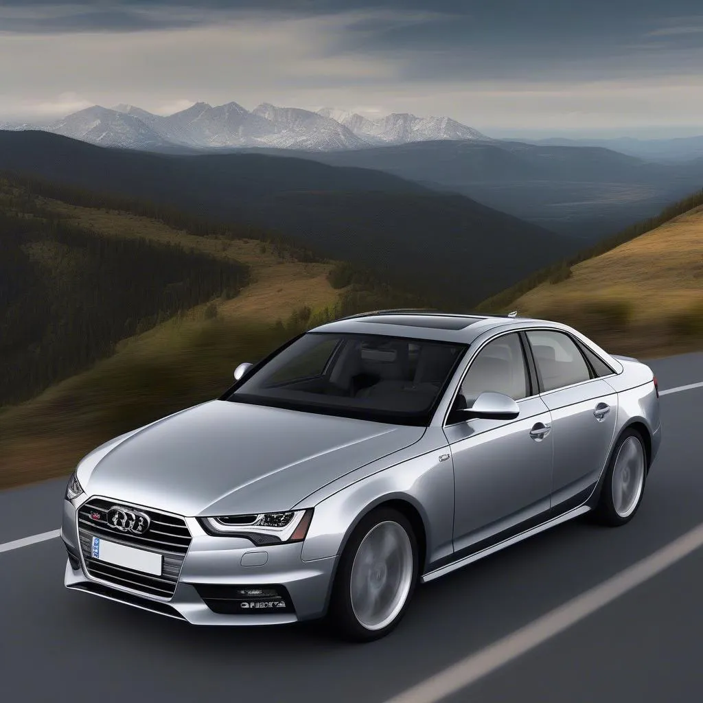 Audi A4 Driving Through Rocky Mountains