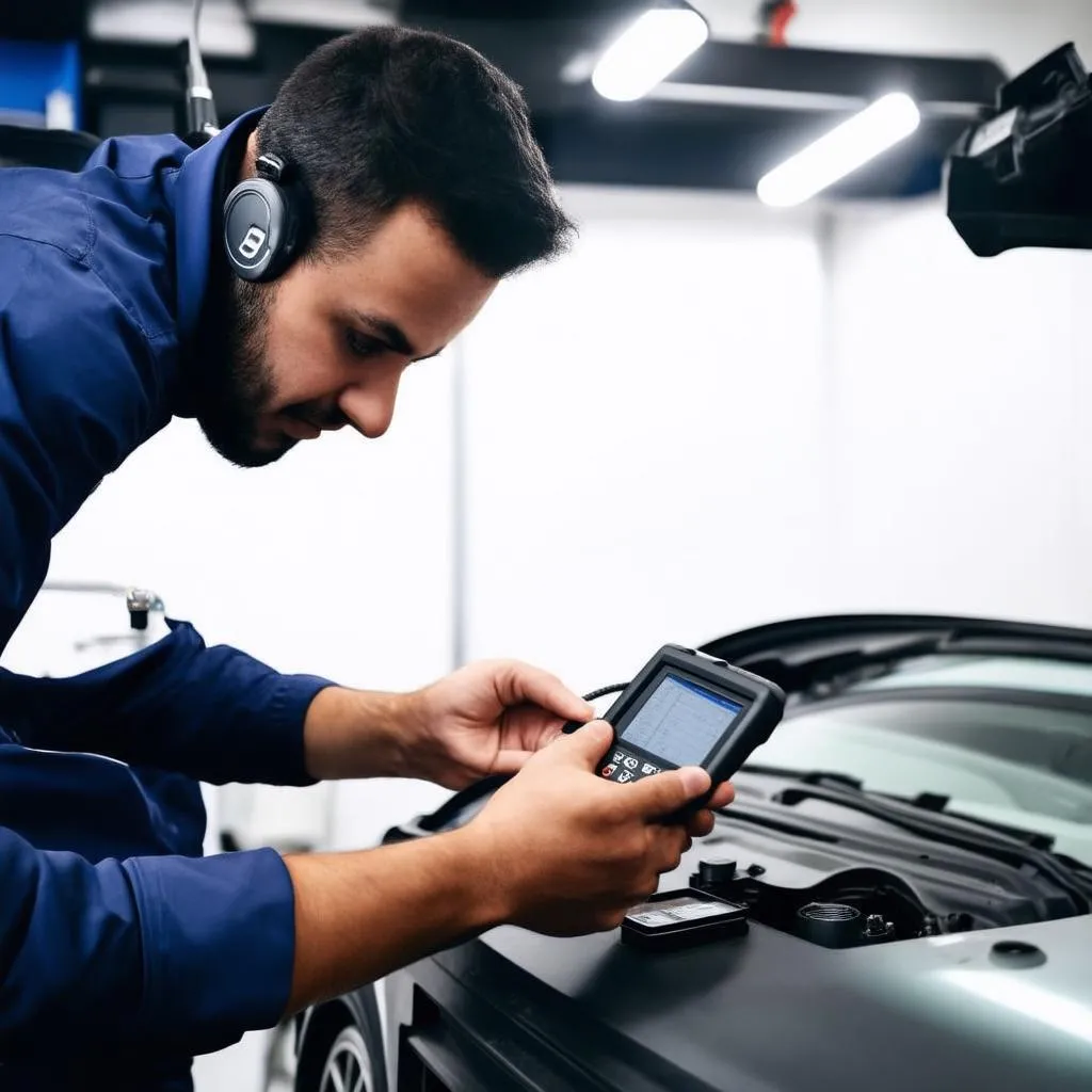 Audi Mechanic Using Diagnostic Tool