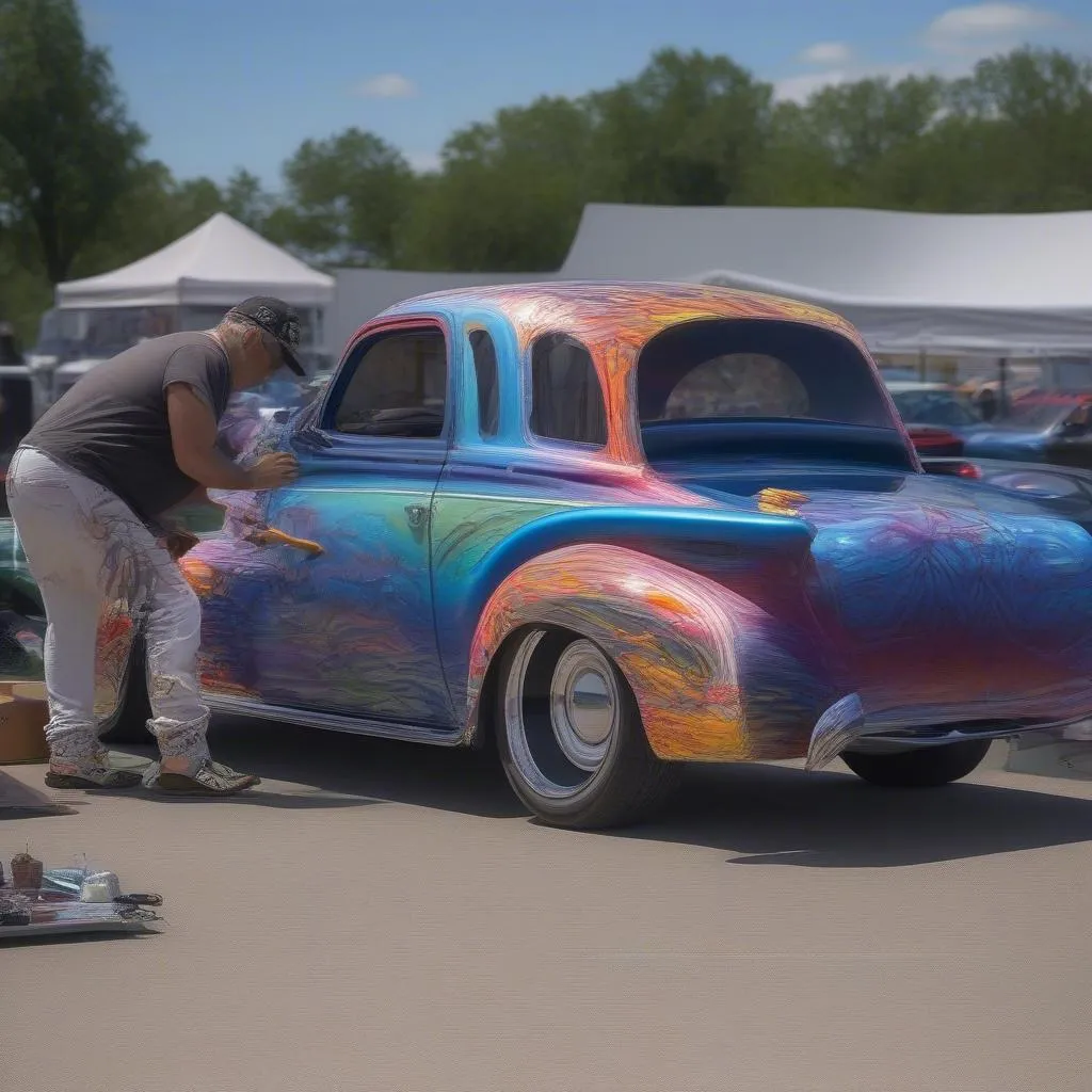 Automotive artists showcasing their skills at the Rolling Sculpture Car Show 2023