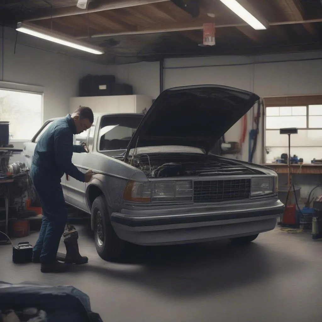 Automotive technician working on a car