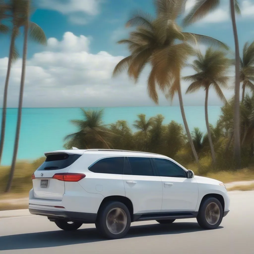 Car driving on a beach road in Tulum