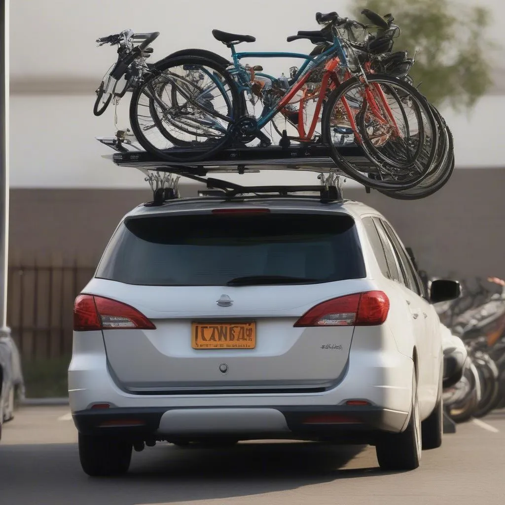 Roof-mounted car bike rack