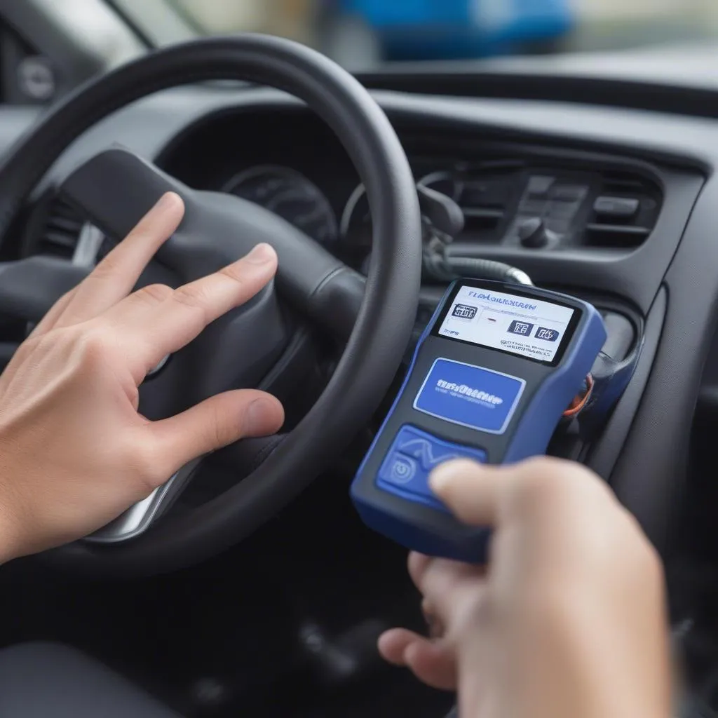 BlueDriver connected to a car's OBD port